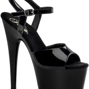 New Adore 709 Kat Stacks Patent Black Leather Pleaser Heels Size 9
